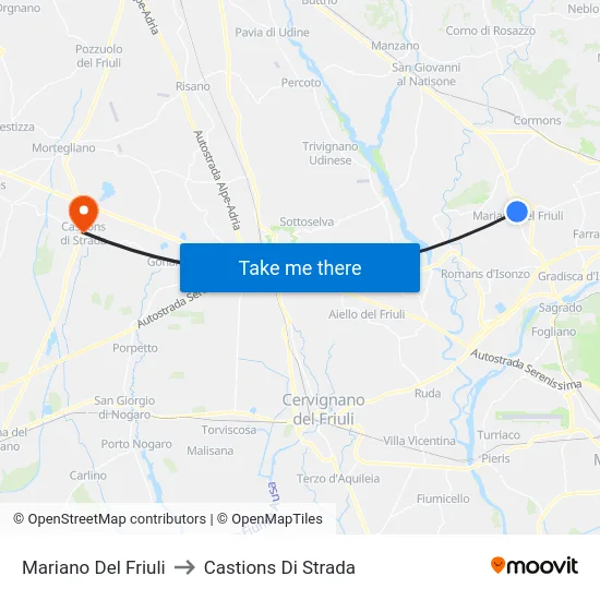 Mariano Del Friuli to Castions Di Strada map