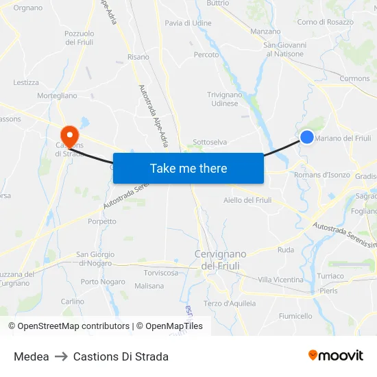 Medea to Castions Di Strada map