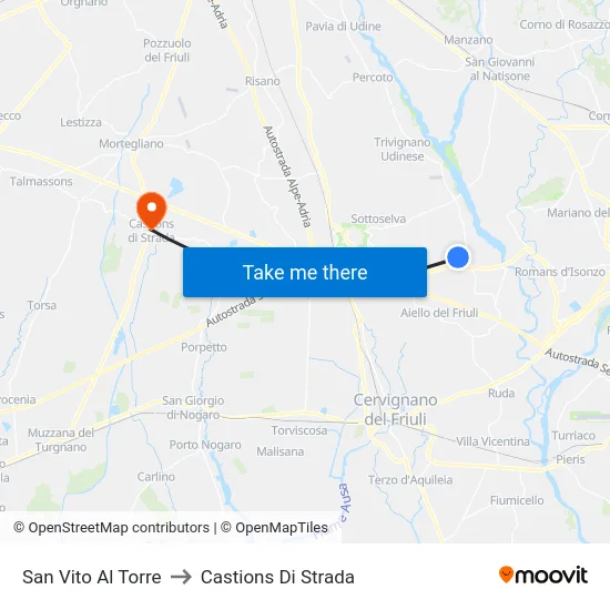 San Vito Al Torre to Castions Di Strada map