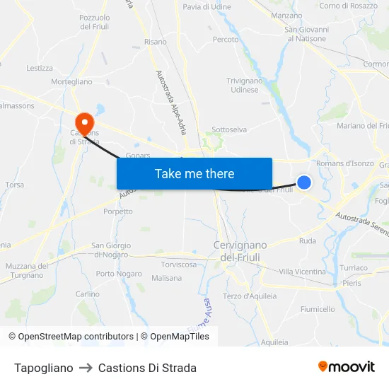 Tapogliano to Castions Di Strada map