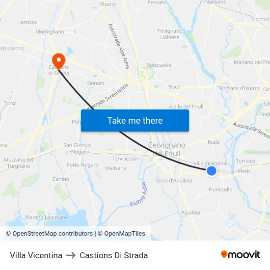 Villa Vicentina to Castions Di Strada map