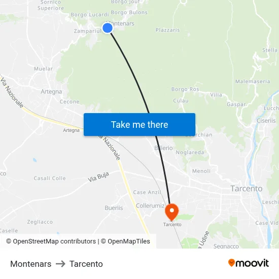 Montenars to Tarcento map