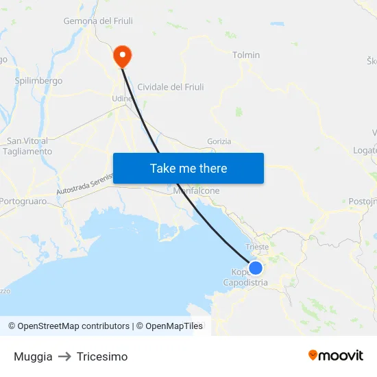 Muggia to Tricesimo map