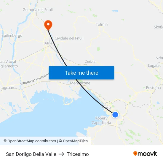 San Dorligo Della Valle to Tricesimo map