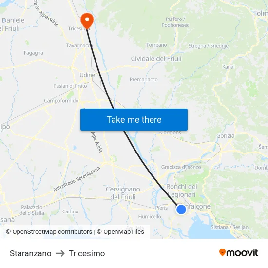 Staranzano to Tricesimo map