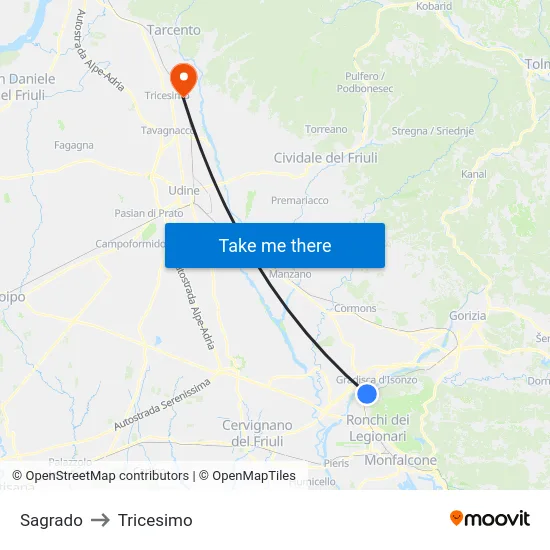 Sagrado to Tricesimo map