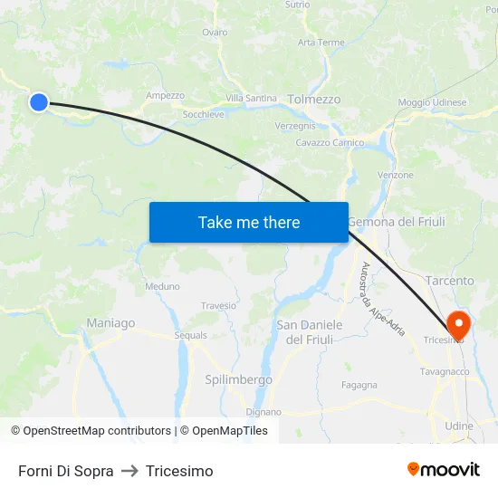 Forni Di Sopra to Tricesimo map