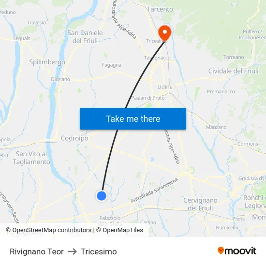 Rivignano Teor to Tricesimo map
