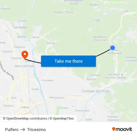 Pulfero to Tricesimo map