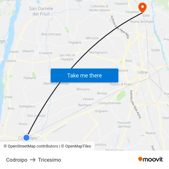 Codroipo to Tricesimo map