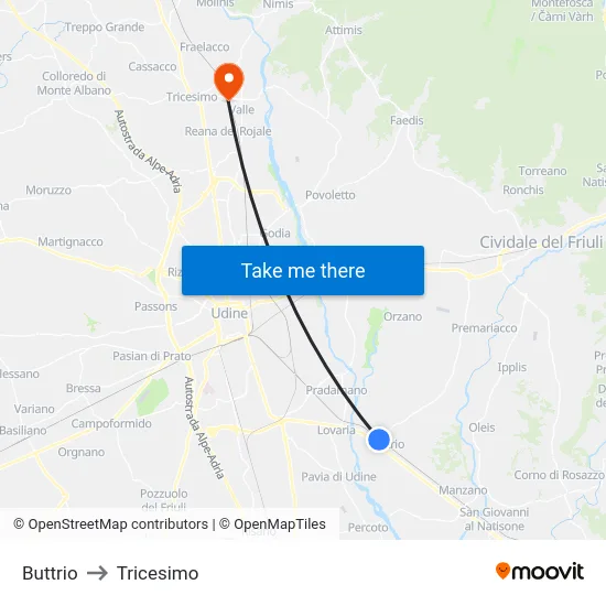 Buttrio to Tricesimo map