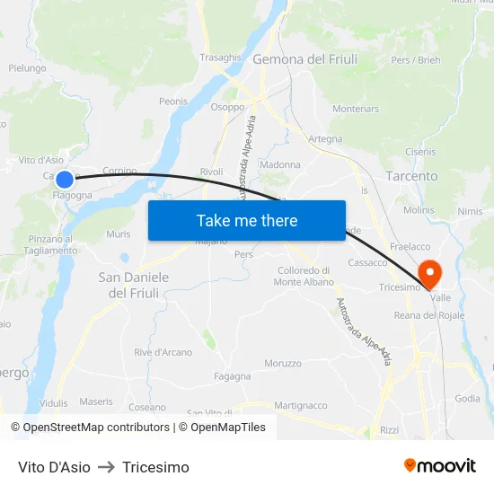 Vito D'Asio to Tricesimo map