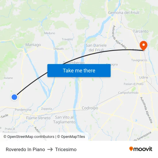 Roveredo In Piano to Tricesimo map