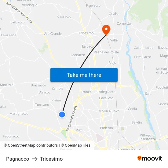 Pagnacco to Tricesimo map