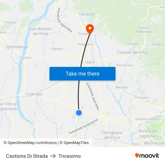 Castions Di Strada to Tricesimo map