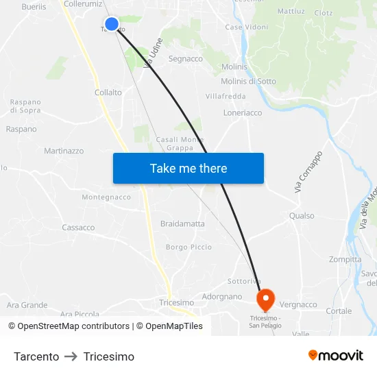 Tarcento to Tricesimo map