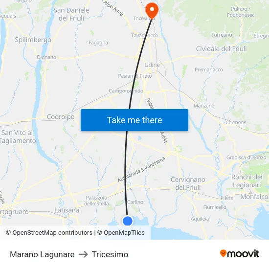 Marano Lagunare to Tricesimo map
