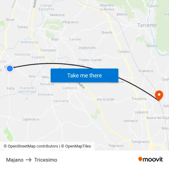 Majano to Tricesimo map