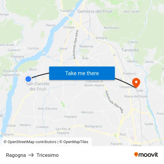 Ragogna to Tricesimo map