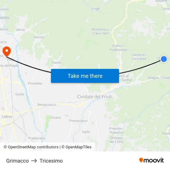 Grimacco to Tricesimo map