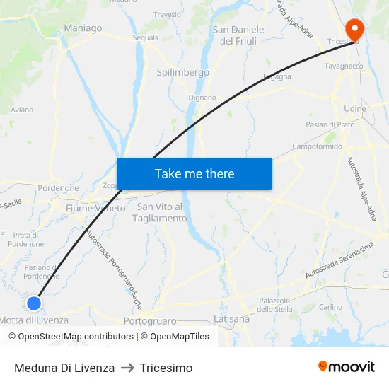 Meduna Di Livenza to Tricesimo map