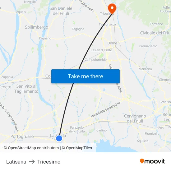 Latisana to Tricesimo map