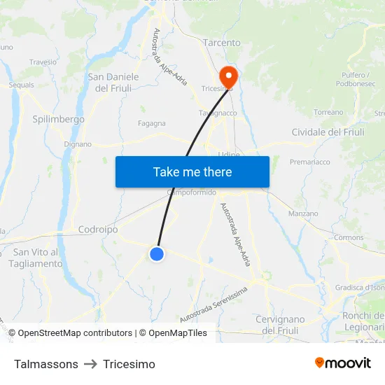 Talmassons to Tricesimo map