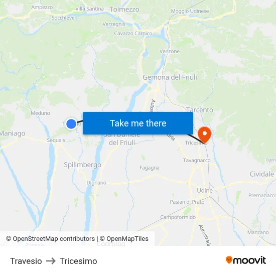 Travesio to Tricesimo map