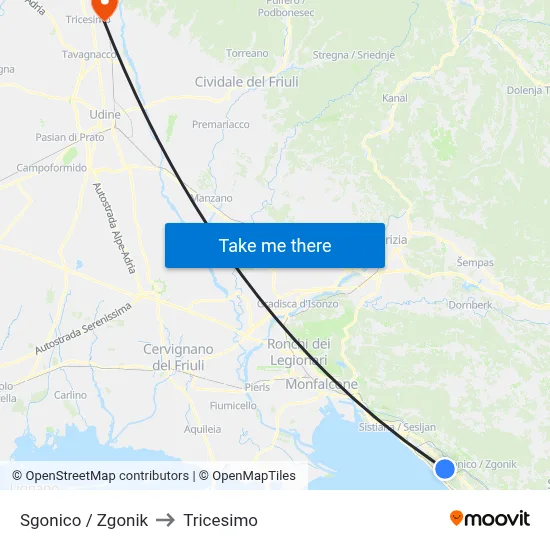 Sgonico / Zgonik to Tricesimo map