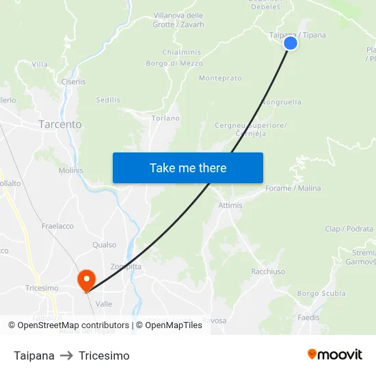 Taipana to Tricesimo map
