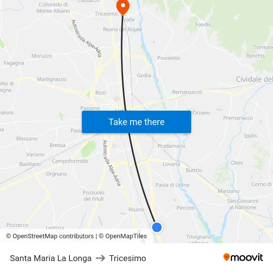 Santa Maria La Longa to Tricesimo map