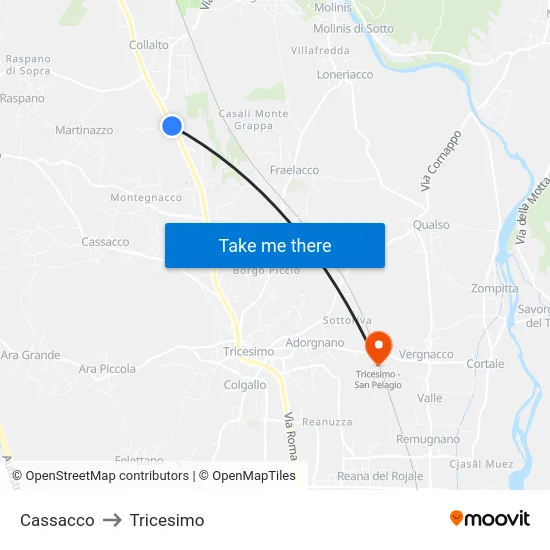Cassacco to Tricesimo map