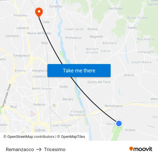 Remanzacco to Tricesimo map