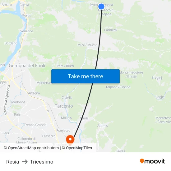 Resia to Tricesimo map