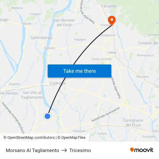 Morsano Al Tagliamento to Tricesimo map