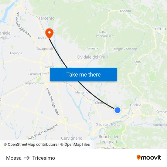 Mossa to Tricesimo map
