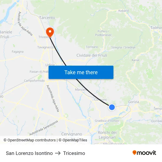 San Lorenzo Isontino to Tricesimo map