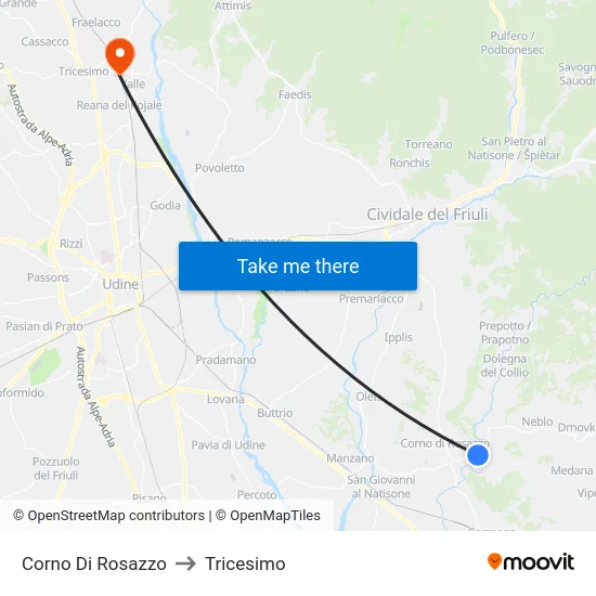 Corno Di Rosazzo to Tricesimo map