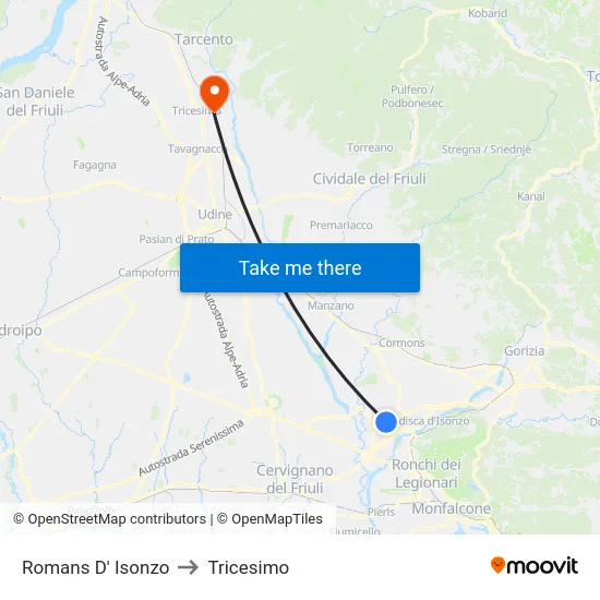 Romans D' Isonzo to Tricesimo map
