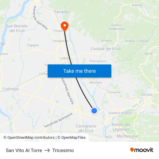 San Vito Al Torre to Tricesimo map