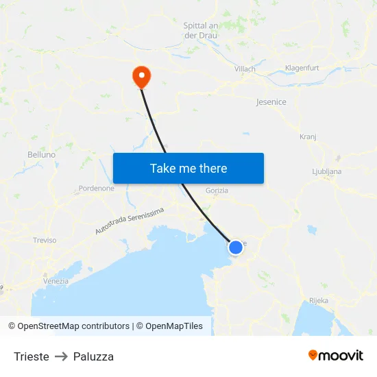 Trieste to Paluzza map