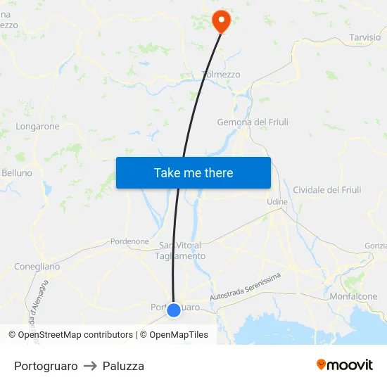 Portogruaro to Paluzza map