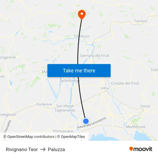 Rivignano Teor to Paluzza map
