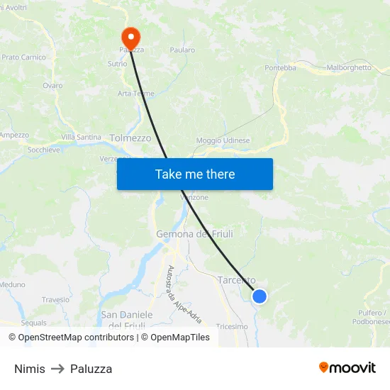 Nimis to Paluzza map
