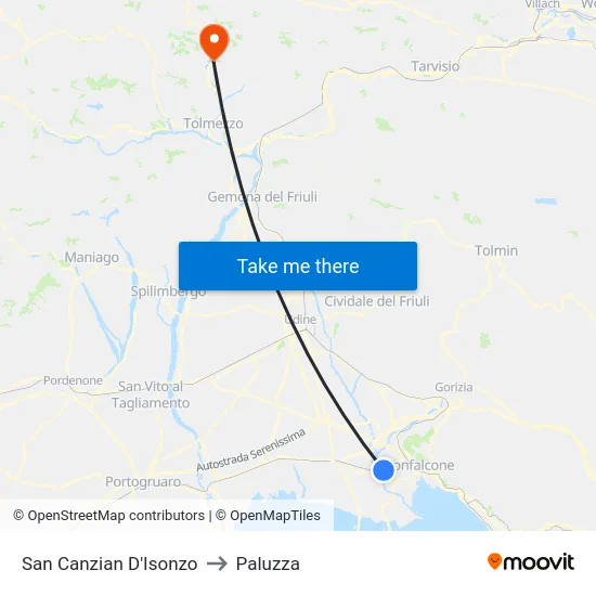 San Canzian D'Isonzo to Paluzza map