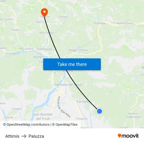 Attimis to Paluzza map