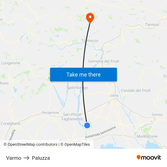 Varmo to Paluzza map