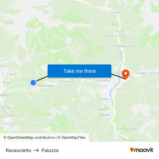 Ravascletto to Paluzza map