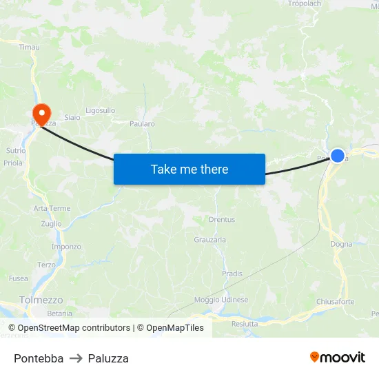 Pontebba to Paluzza map