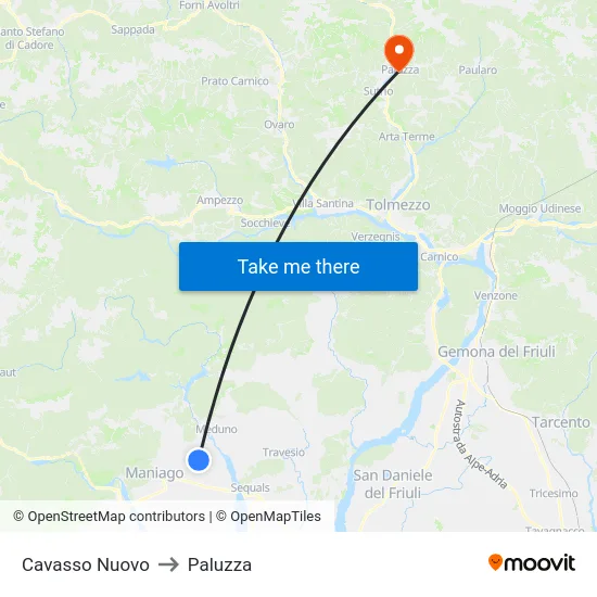 Cavasso Nuovo to Paluzza map
